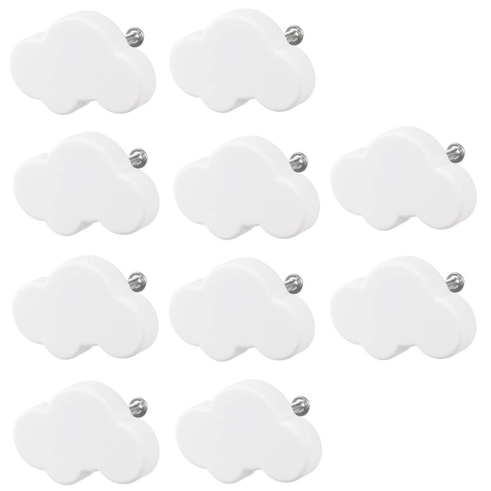AKOGD Drawer Knobs for Kids, 10PCS Soft Cabinet Door Knobs, Decorative Cartoon Cloud Shape Cupboard Pull Handles with Screws for Children's Room Bedroom Furniture Closet Drawer (White)