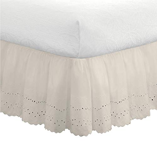 FRESH IDEAS Eyelet Bed Skirt Dust Ruffle Embroidered Details, Classic