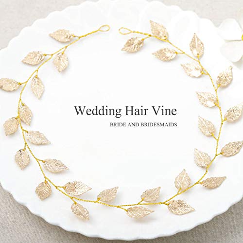 Yean Wedding Headband Gold Leaf Bridal Headpieces for Bridesmaid and Flowergirls (15.7 Inches) (Gold) - Thumbnail 2