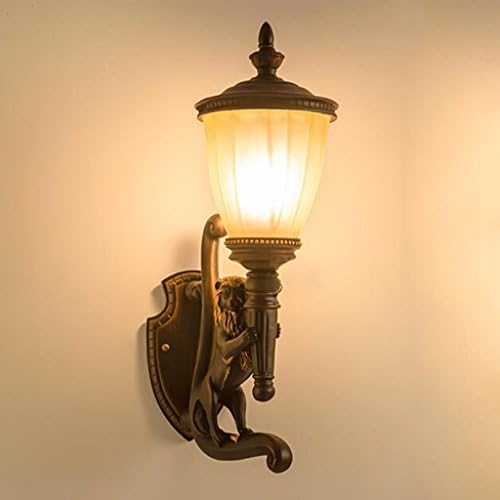 AMOS European-style retro outdoor wall lamp waterproof garden lamp lion style door entrance balcony aisle outdoor wall lamp ( Color : Right-28*66cm )