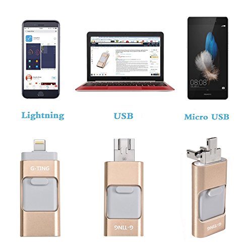 USB Flash Drives for iPhone 32GB Pen-Drive Memory Storage, G-TING Thumb Drive Lightning Memory Stick External Storage, Memory Expansion for Apple iOS Android Computers (Gold)