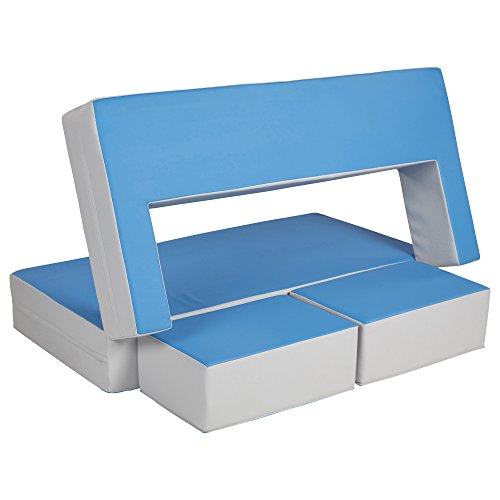 ECR4Kids SoftZone Flip-Flop Couch Convertible Foam Loveseat for Kids, French Blue and Light Grey - Thumbnail 5