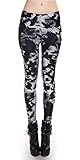SlickBlue Crow Print Ankle Length Elastic Leggings - Black/White, M - L - XL