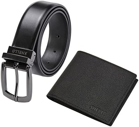 Shello Men's 31mm Leather Belt and Bifold Wallet Gift Set, Black, 38"