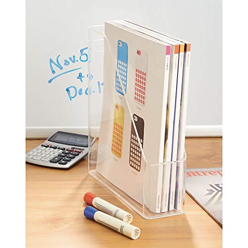 mDesign Plastic File Folder Bin Storage Organizer - Vertical with Handle - Holds Notebooks, Binders, Envelopes, Magazines - Container for Home Office and Work Desktops - 2 Pack - Clear - Thumbnail 3