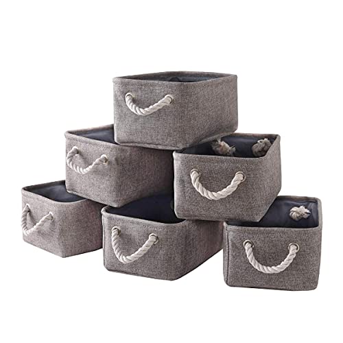pulnimus Small Fabric Baskets [6 pack] Storage Bin Basket for Organizing, Empty Gift Baskets with Rope Handles, Foldable…