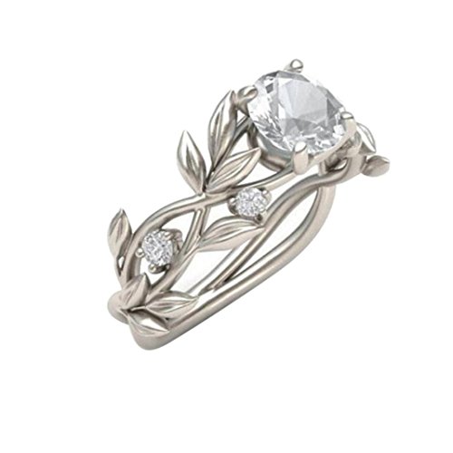 Caopixx Engagement Rings, 2018 Women's Silver Floral Transparent Crystal Rhinestone Vine Leaf Rings Wedding Gift Promise Rings (Silver, 7)