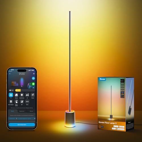 Govee Floor Lamp 3 with Luminblend+ Technology, Dimmbar RGBWWIC 2100lm Standing Lamp, Work with Matter,1000-10000K Modern Floor Lamp for Living Room, Bedroom, Corner Lamp with Dynamic Scenes