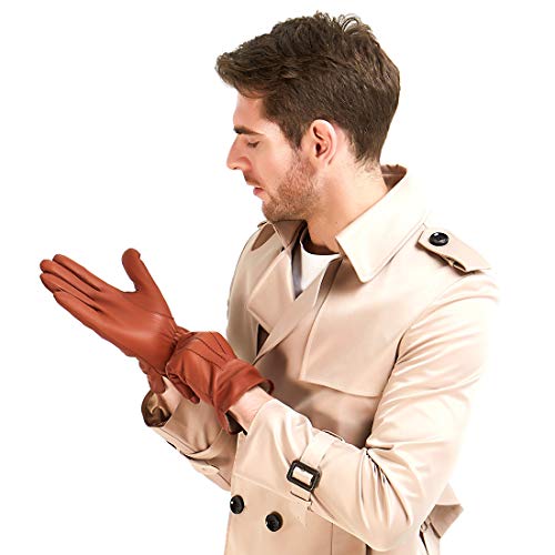 Harssidanzar Mens Luxury Italian Sheepskin Leather Gloves Cashmere Lined, Black, S - Thumbnail 7