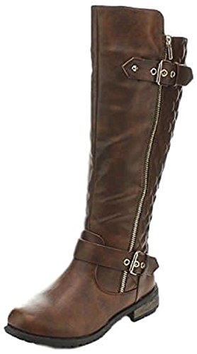 Forever Link Womens Mango 21 Quilted Zipper Accent Riding Boots