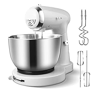 HIZQ Batidora Amasadora Movimiento Orbital, Capacidad 3.2 L, Bol De Acero, 5 Funciones (Amasar Batir Mezclar Montar Emulsionar), 5 Velocidades, 350 W,Blanco