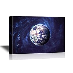Astronomy Canvas Wall Art - Planet Earth Viewed from Outer Space - Gallery Wrap Modern Home Art | Ready to Hang - 12x18 inches