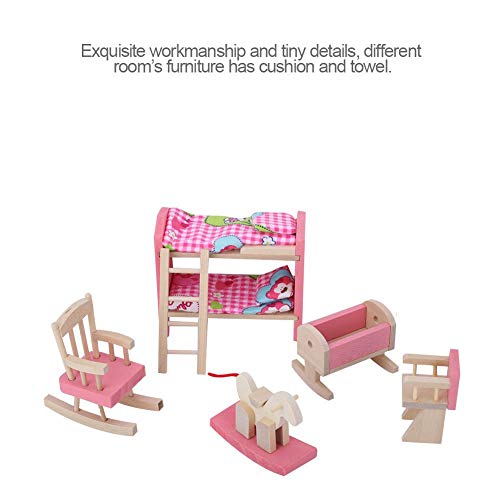 1:12 Mini Puppenhaus Möbel Sets Holz Miniatur Möbel Pretend Play Spielzeug Simulation Schlafzimmer Spielzeug Set für Kinder (Kinderschlafzimmer) – Bild 7