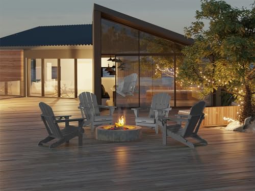 MUCHENGHY Folding Adirondack Chairs, Patio Chairs, Lawn Chairs, Outdoor Chair, Adirondack Chair Plastic, Fire Pit, Weather Resistant with Cup Holder for Deck, Backyard, Garden(Gray)