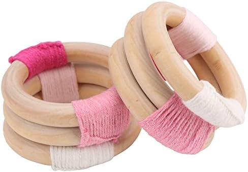 2 PCS Wooden Teether Baby Toy Natural Wooden Wool Crochet Baby Wood Teethers Diy Crochet Wooden Rings Animal Rattle Organic Jungle Toy Teether DIY Tools(#2)