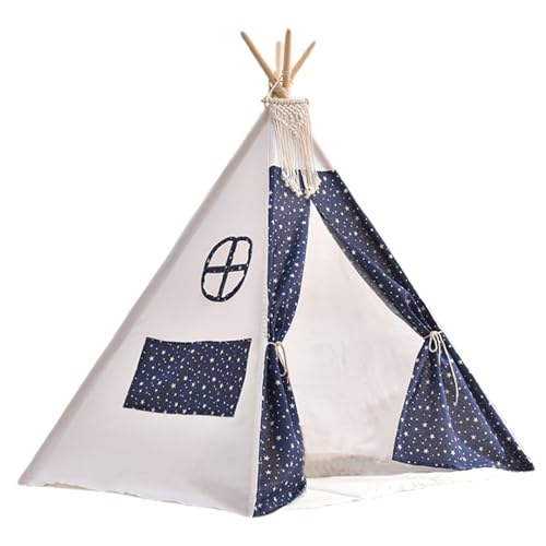 Csafyrt Teepee Tent for Kids Starry Pattern Kids Play Tent with Door Curtain & Skylight 31.5x31.5x43 Inch Cotton Linen Toddler with Tassel for Indoor