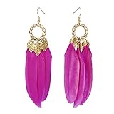 Pandahall 1 Pair Fashion Feather Earrings with Brass Earring Hooks Dangle Earrings for Women Lady Gifts (Hot Pink)