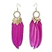 Pandahall 1 Pair Hot Pink Fashion Feather Earrings with Brass Earring Hooks Dangle Earrings for Women Lady Gifts