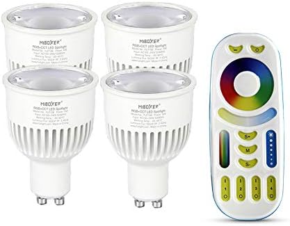 lighteu®, 4X 6W GU10 RGB+CCT LED Spotlight Color Changing and CCT WW CW Temperature Adjustable, Original Mi-Light