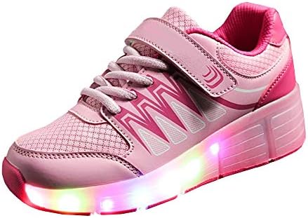 WINNEG Girls Rechargeable Led Light Up Single Wheel Roller Shoes Pink