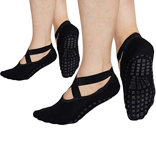 Yoga Socks for Women Non Skid Socks with Grips Barre Socks Pilates Socks for Women (yoga socks black 2 pack)