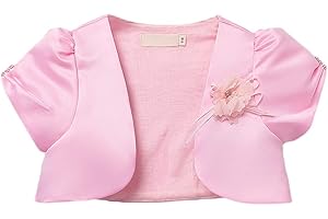 LIBAOBAOYO Girls Short Sleeve Bolero Shrug Satin Open Front Cardigan Shawl Princess Evening Dress Cape