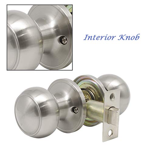 Door Knob Set of 5 Pack Passage Door Lock Brushed Nickel Interior Keyless Flat Door Knobs Handles Locksets - Thumbnail 5