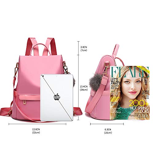 Women Backpack Purse Nylon Anti-theft Fashion Casual Lightweight Travel School Shoulder Bag (Pink) - Thumbnail 3