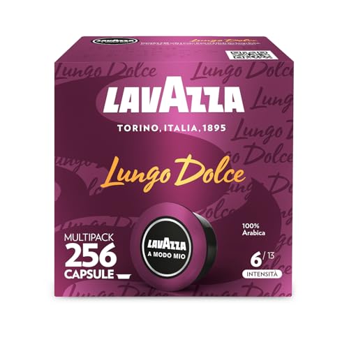 Lavazza A Modo Mio Lungo Dolce, 256 koffiecapsules, voor een espresso met aromatische noten van gedroogde vruchten en bloemen, 100% Arabica, intensiteit 6/13, medium roostering, 16 verpakkingen met