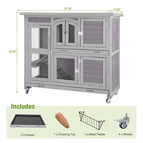 GUTINNEEN Rabbit Hutch Indoor Outdoor Bunny House Bunny Cage on Wheel