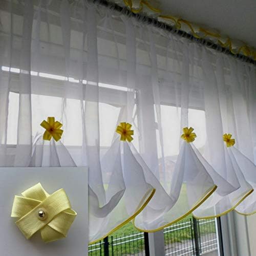 Katiesboutique ltd Beautiful White Voile Net Curtain Piping (114"x29.5", Yellow)