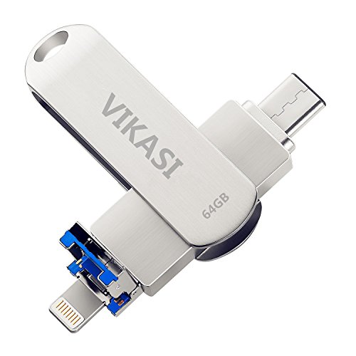 VIKASI USB Flash Drive for iPhone, USB 3.0 Memory Stick 64GB with iPhone Lightning Adapter, USB Type C Thumb Drive for iPhone X/iPad/iPod/Mac/Android/PC/iOS 3 in 1 (64GB) - Thumbnail 7