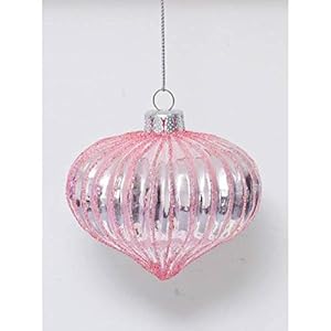 Kerstbal gips 6 druppels glas Old English 8 cm roze