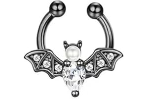 Niaspi Bat Fake Septum Ring for Women Men CZ Non-Piercing Clip On Septum Rings 8mm Hoop Nose Rings Stainless Steel Body Jewelry