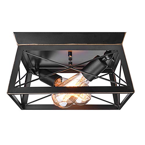 HMVPL Industrial Close to Ceiling Light, Farmhouse Flush Mount Pendant Lighting Fixtures Mini Ceiling Lamp 2-Light for Kitchen Island Dining Room Bedroom Foyer Hallway