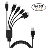 (New) 5 in 1 USB Type C Charging Cable 6Ft, Micro USB Multi Charger Cord Compatible with PS Vita / Nintendo 3DS / 2DS / 3DS XL / New 2DS XL, Android, Samsung, PS / Xbox One Controller, Phone, Camera