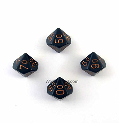 WCXPQ1126E4 Dusty Blue Opaque Dice with Gold Numbers 10s D10 Aprox 16mm (5/8in) Pack of 4 Dice Chessex