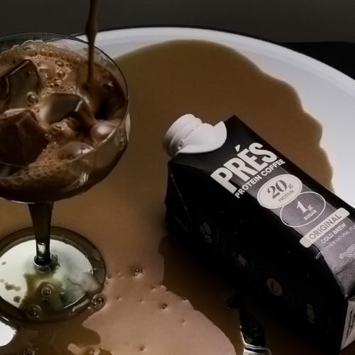 PRES Protein Coffee, Original, High Protein, Real Cold Brew, 20g Protein, 1g Sugar, 100 Calories, Protein Snacks, No Added Sugar, Coffee, Breakfast, Protein, Kosher, Soy Free, Nut Free, Non-GMO, Low Carb (12 Pack)