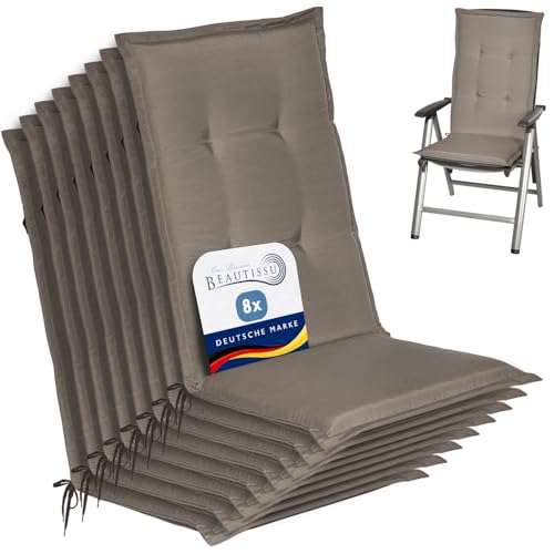 Beautissu 8er Set Gartenstuhlauflage Hochlehner Sitzpolster mit Schaumkern