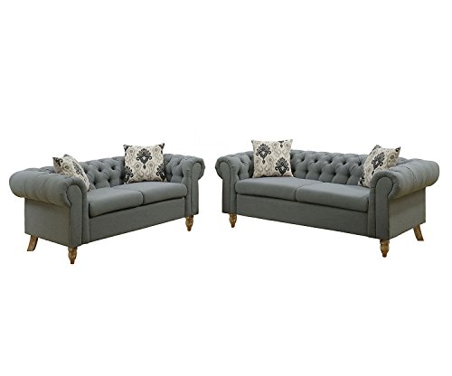 Poundex F6964 Bobkona Maigan Sofa and Loveseat, Ash Black