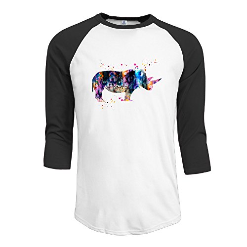 Colorful Rhino Watercolor Men Fashion TEE 3/4 Sleeve Raglan Tee