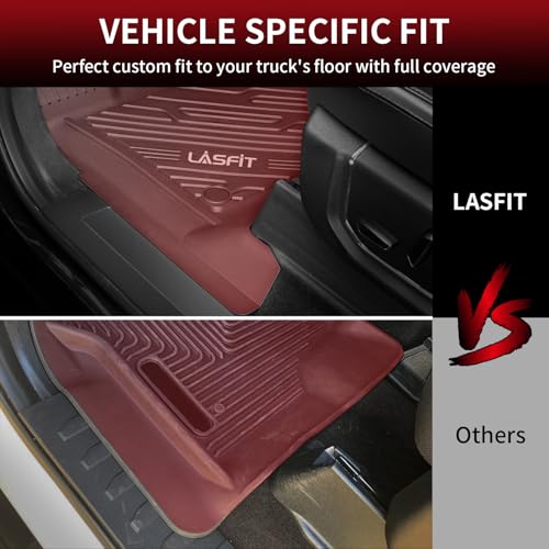 LASFIT Floor Mats for Ford F250/F350/F450/F550 2017-2024 2025 2026 Super Duty (Bucket Seat) Crew Cab w/Fold-Flat Storage Carpet Floor, All Weather TPE Floor Liner for F-250/F-350 Car Mats, Black