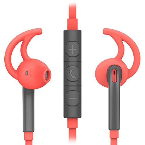 Rock In-Ear Earbuds Headphones with Mic Microphone and Volume Control for all 3.5 mm Audio Jack Smartphones - Red
