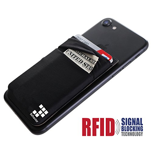 Phone Card Wallet - Ultra-slim Self Adhesive Double Secure RFID-Blocking Phone Pocket,Credit Card Holder Sleeves Phone wallet sticker For All Smartphones (Black)