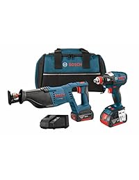 Bosch clpk204 181 18 V 2-tool Combo Kit con Socket Ready Impact Driver, sierra de sable (, 2 pilas, cargador y Contratista Bolsa