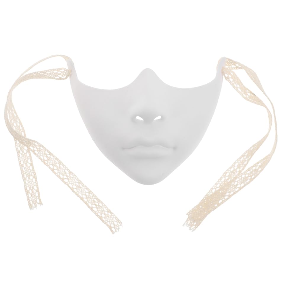 Healeved White Half Face Mask for Women Men Lightweight Plastic Lower Half Cover for Role Play Masquerade Festival Stage Performance Halloween Carnival Theatrical Costume