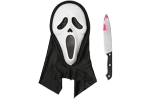 Udekit Scary Horror GhostFace Mask with Bloody Toy Knife Halloween Scream Cosplay Costume