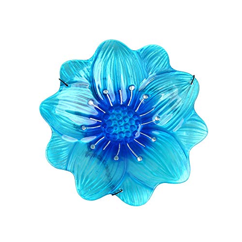 Liffy Hanging Bird Bath Blue Flower Glass Bowl Feeder for Garden, Yard and Patio - Thumbnail 4
