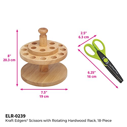 ECR4Kids Kraft Edgers Decorative Craft Scissor Set - 18 Scissors with Rotating Wood Rack