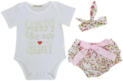 Newborn Baby Girls Romper Sassy Like My Aunt Print Arrows Pattern Clothes+Floral Pants+Headband 3Pcs Outfits (6-12 Months)